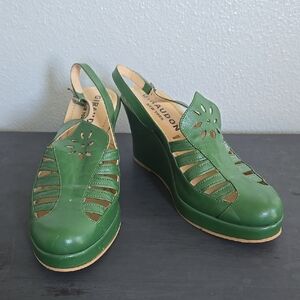 Giraudon New York Vintage Green Slingback Wedges Size 39.5